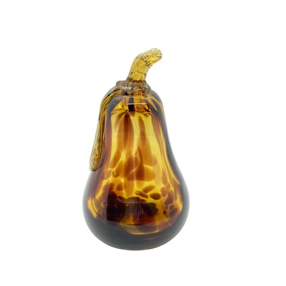 Art Glass Pear Fruit Vintage Brown Yellow Hand Blown Decorative Dark Academia - Picture 2 of 15